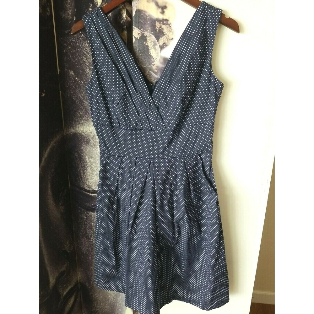 COREY P Women's Sleeveless V Neck Fit to Flare Blue Polka‎ Dot Dress Size 4